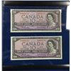 Image 1 : Canada 1954 $10 Banknotes. 2 in Sequence in Plastic Display