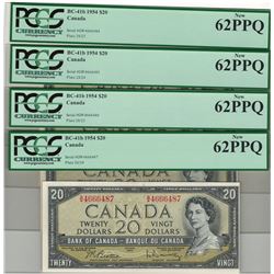 Canada 1954 $20 Banknote 4 in Sequence PCGS UNC62 PPQ