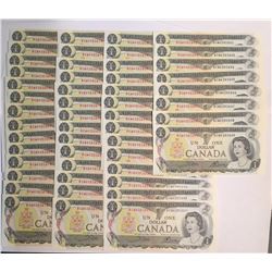 Canada 1973 $1 Banknotes Crow-Bouey (50 in Sequence)