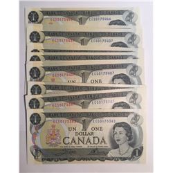 Canada 1973 $1 Banknotes Crow-Bouey (65 in Sequence)