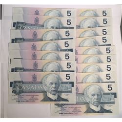 Canada 1986 $5 Banknote (15 + 3 in Sequence)