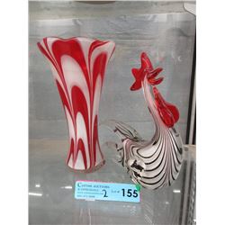 Art Glass Rooster & Vase