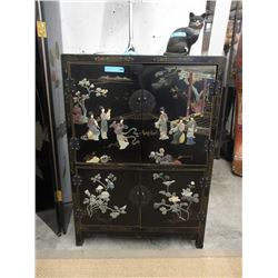 Vintage Asian Black Lacquer Chinoiserie Cabinet