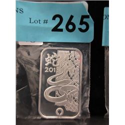 2013 Yr. of the Snake .999 Silver Bar 1 Oz. Bar