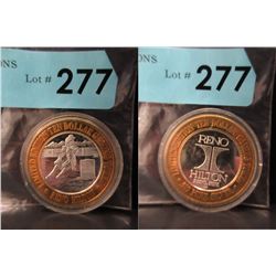 .999 Silver Reno Hilton Casino $10 Token