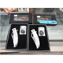 4 New Folding Knives - 2 With Lighters