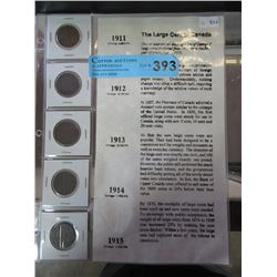 5 Vintage Canadian Large Cent Coins - 1911 to 1915