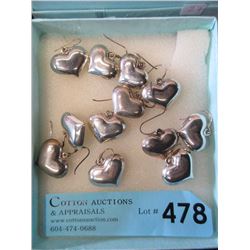 6 Pairs of .925 Silver Puffed Heart Earrings