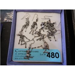 5 Pairs of Sterling Silver 1.5" Skeleton Earrings