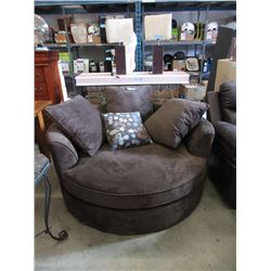 Brown Upholstered Cuddler Chair with Cushions