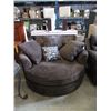 Image 1 : Brown Upholstered Cuddler Chair with Cushions