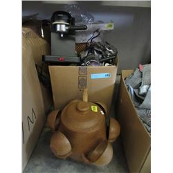 Clay Beverage Pot & Box of Household Goods