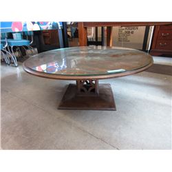 Vintage Round Coffee Table with Glass Top
