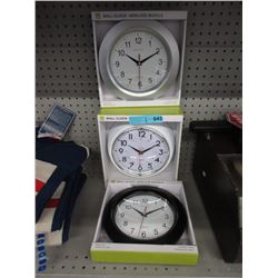 3 New 10" Wall Clocks - Glass Lens