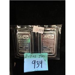 Two 1 Oz. .999 Fine Silver Johnson Matthey Bars