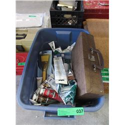 Tote of Art Supplies, Brushes, Paint & More