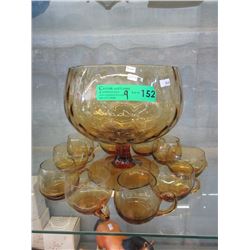 Vintage Muro Glass Punch Bowl with 8 Cups