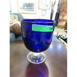 Large Clear To Cobalt Pedestal Vase