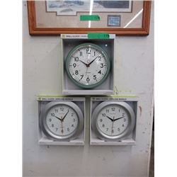 3 New 10" Wall Clocks - Glass Lenses