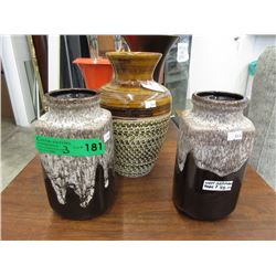 3 West German Pottery Vases
