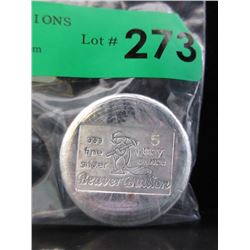 5 Oz. Beaver Bullion .999 Silver Button Bar