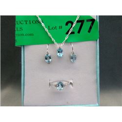 New 3-Piece Blue Topaz & Diamond Set