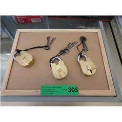 3 New Brass Padlocks - 2 Keys Each