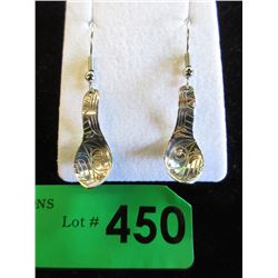 Signed Sterling Silver Haida Eagle Spoon Earrings