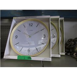 3 New 14" Wall Clocks - Glass Lenses