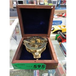 Brass Compass in Wood Box