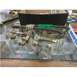 Pair of Vintage Skate Blades & 5 Sets of Doorknobs