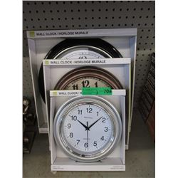 3 Assorted New Wall Clocks with Glass Lenses