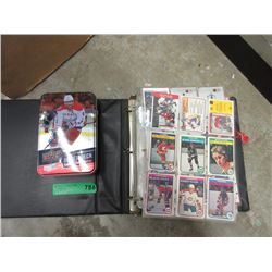 Binder & Tin Box of Assorted Hockey Trading Cards