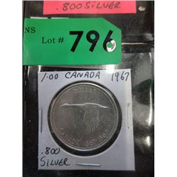1967 Canadian Silver Dollar Coin - .800 Silver