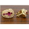 Image 6 : 18KT Yellow Gold Ruby and Diamond Earrings