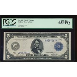 1914 $5 Chicago Federal Reserve Note PCGS 65PPQ