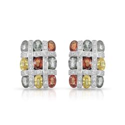 14KT White Gold 11.03ctw Multi Color Sapphire and Diamond Earrings