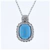 Image 1 : 14KT White Gold 7.13ct Turquoise and Diamond Pendant with Chain