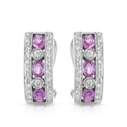 18KT White Gold 1.35ctw Pink Sapphire and Diamond Earrings