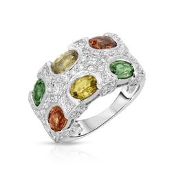 14KT White Gold 3.96ctw Multi Color Sapphire and Diamond Ring