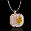 Image 4 : 1.54 CTW Intense Fancy Yellow Diamond Art Deco Stud Necklace 18K Rose Gold - REF-290W9F - 38296