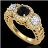 Image 1 : 2.16 CTW Fancy Black Diamond Solitaire Art Deco 3 Stone Ring 18K Yellow Gold - REF-254H5A - 37669