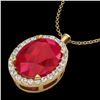 Image 2 : 2.75 CTW Ruby & Micro VS/SI Diamond Halo Necklace 18K Yellow Gold - REF-60Y2K - 20597