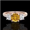 Image 2 : 1.67 CTW Intense Fancy Yellow Diamond Art Deco 3 Stone Ring 18K Rose Gold - REF-254Y5K - 37813