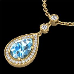 2.25 CTW Sky Blue Topaz & Micro Pave VS/SI Diamond Necklace 18K Yellow Gold - REF-45Y3K - 23144