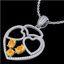 3 CTW Citrine & Micro Pave Designer Inspired Heart Necklace 14K White Gold - REF-117Y8K - 22536