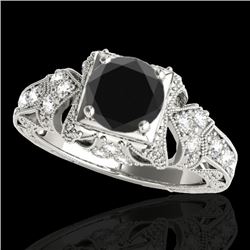 1.25 CTW Certified VS Black Diamond Solitaire Antique Ring 10K White Gold - REF-68N4Y - 34669