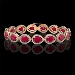 30.06 CTW Ruby & Diamond Halo Bracelet 10K Rose Gold - REF-368X5T - 41238