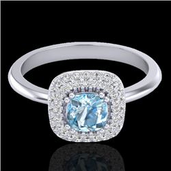 1.16 CTW Sky Blue Topaz & Micro VS/SI Diamond Ring Solitaire Halo 18K White Gold - REF-70H2A - 21023