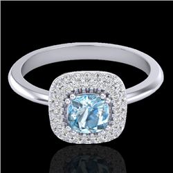 1.16 CTW Sky Blue Topaz & Micro VS/SI Diamond Ring Solitaire Halo 18K White Gold - REF-70H2A - 21023